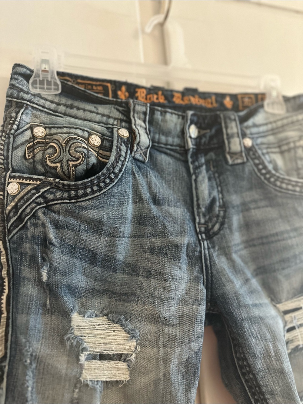 Rock Revival Men's Heavily Distressed Jeans Size 30 Shredded Blowout Y2K
